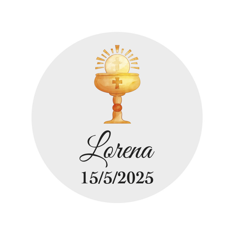 Adesivo de comunhão personalizado com design de cálice fundo transparente 3cm