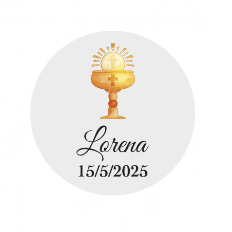 Adesivo de comunhão personalizado com design de cálice fundo transparente 3cm