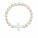 Pulseira de contas brancas peroladas com cruz colorida para eventos religiosos