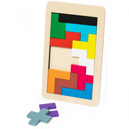 Quebra-cabeça Tetris de madeira com peças coloridas