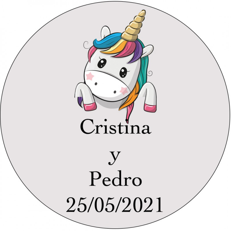 Adesivo unicórnio casamento personalizado para detalhes de convidados 3cm com fundo transparente