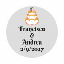 Adesivo 3cm casamento personalizado com design de bolo de noiva e fundo transparente