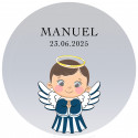 Adesivo de comunhão infantil com design de anjo personalizado 3cm com fundo transparente