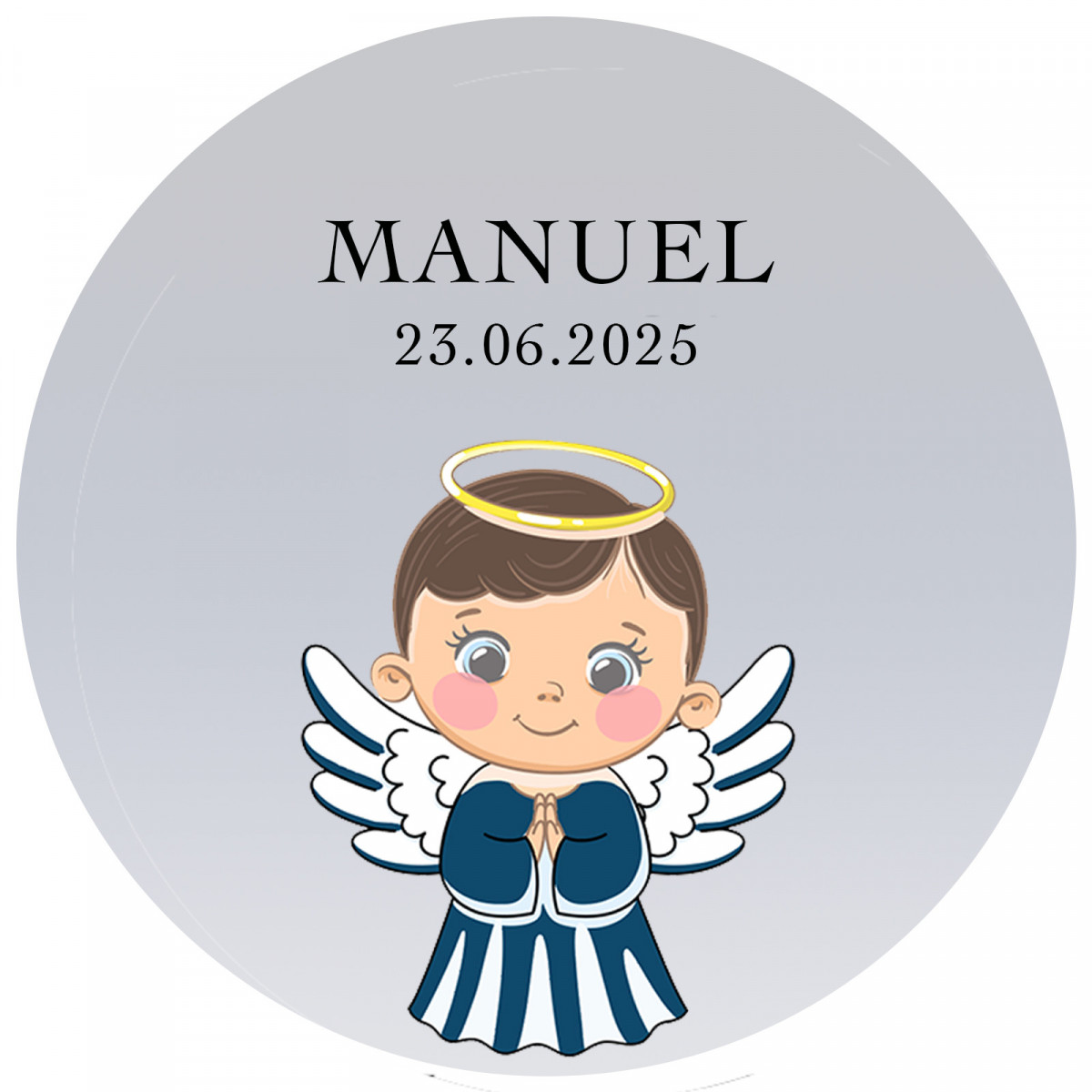 Adesivo de comunhão infantil com design de anjo personalizado 3cm com fundo transparente