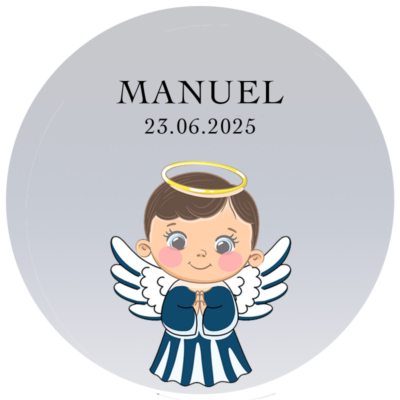 Adesivo de comunhão infantil com design de anjo personalizado 3cm com fundo transparente