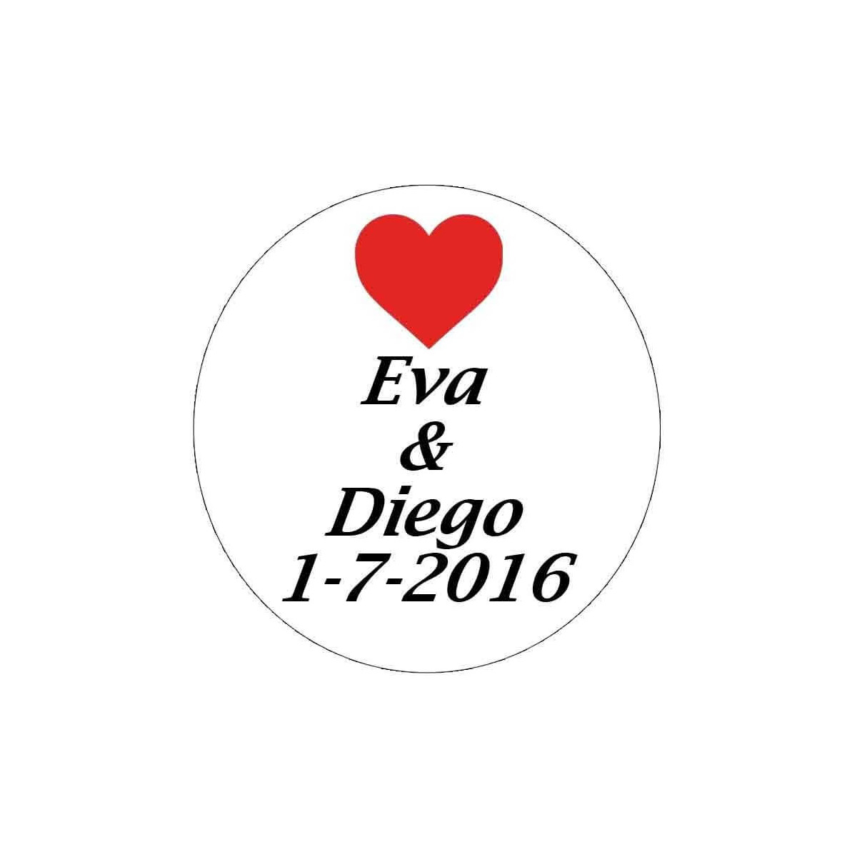 Adesivo 3cm personalizado com coração vermelho e nomes