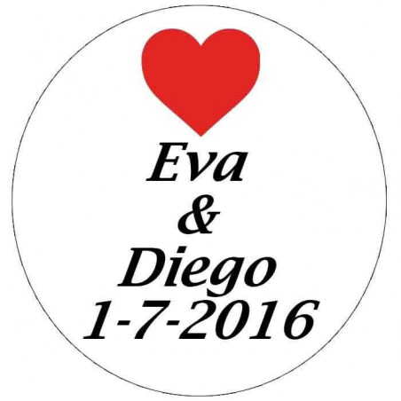 Adesivo 3cm personalizado com coração vermelho e nomes