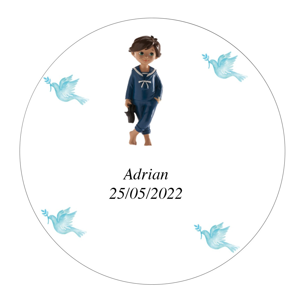 Adesivo personalizado para comunhão de menino 3cm