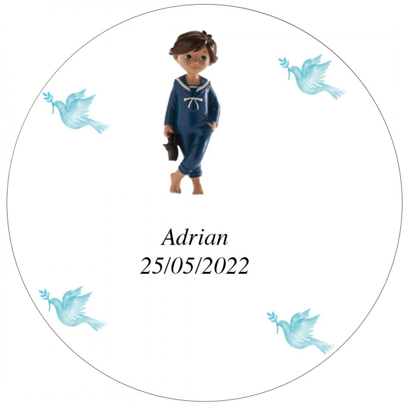 Adesivo personalizado para comunhão de menino 3cm