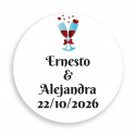 Adesivo 3cm fundo branco personalizado com taças de brinde
