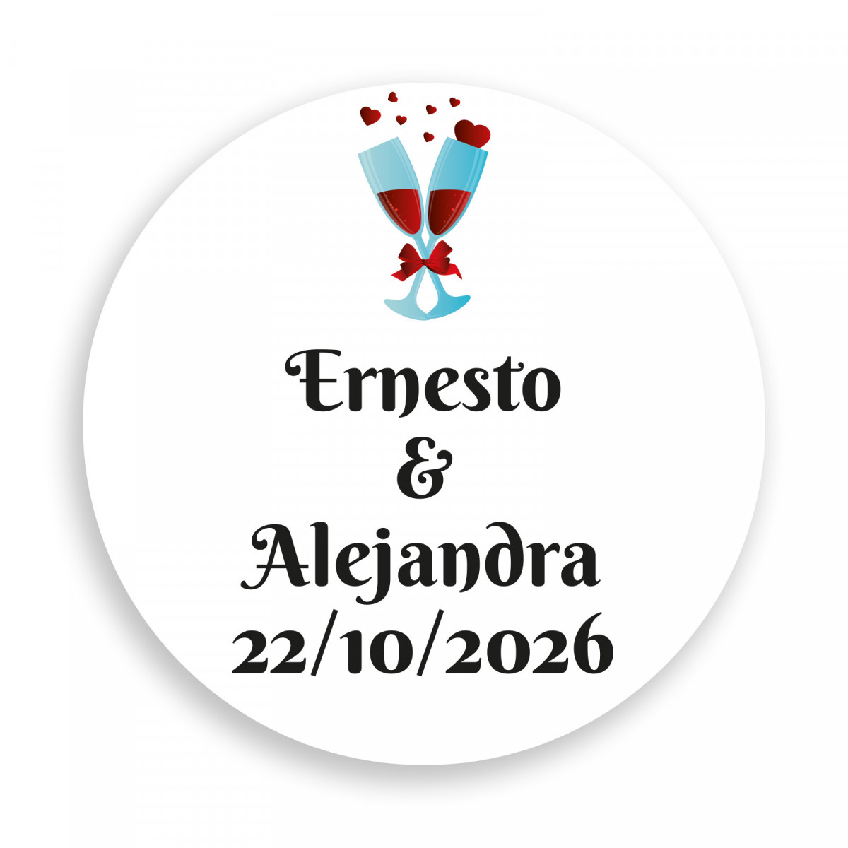 Adesivo 3cm fundo branco personalizado com taças de brinde