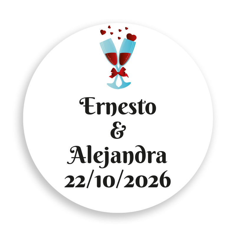 Adesivo 3cm fundo branco personalizado com taças de brinde