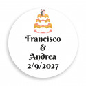 Adesivo 3cm casamento personalizado com design de bolo de noiva