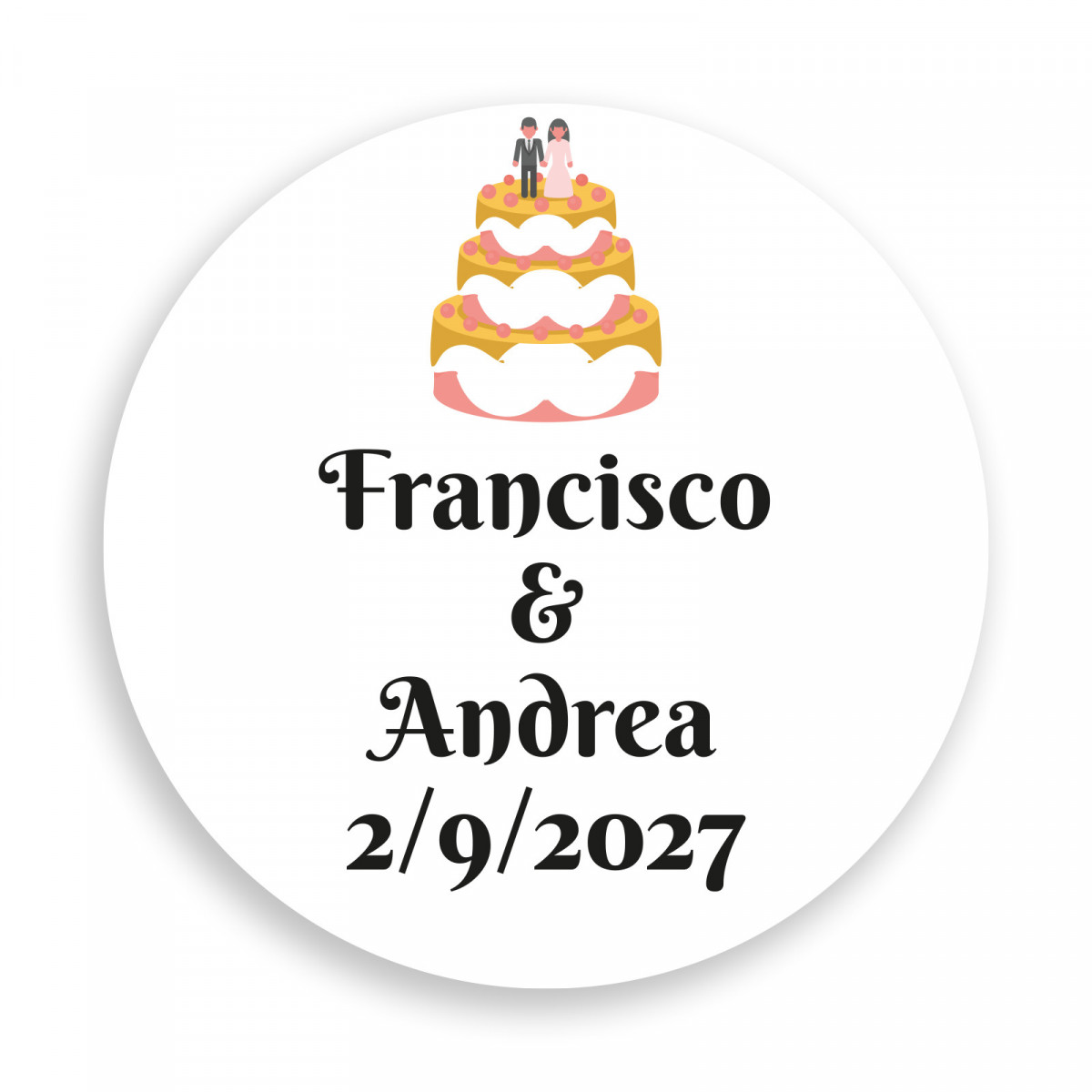 Adesivo 3cm casamento personalizado com design de bolo de noiva