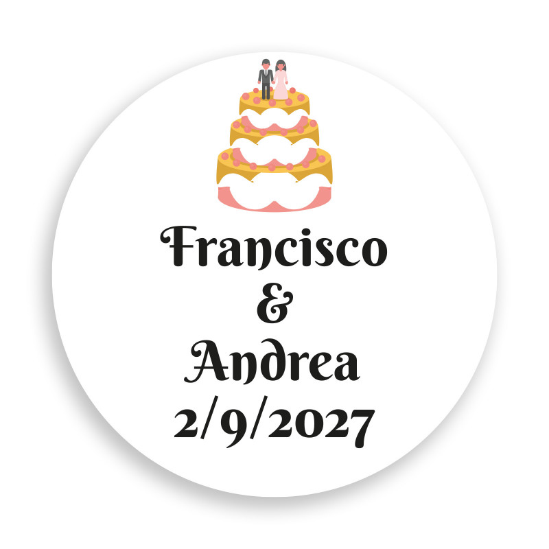 Adesivo 3cm casamento personalizado com design de bolo de noiva