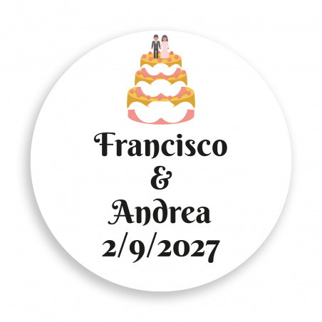 Adesivo 3cm casamento personalizado com design de bolo de noiva