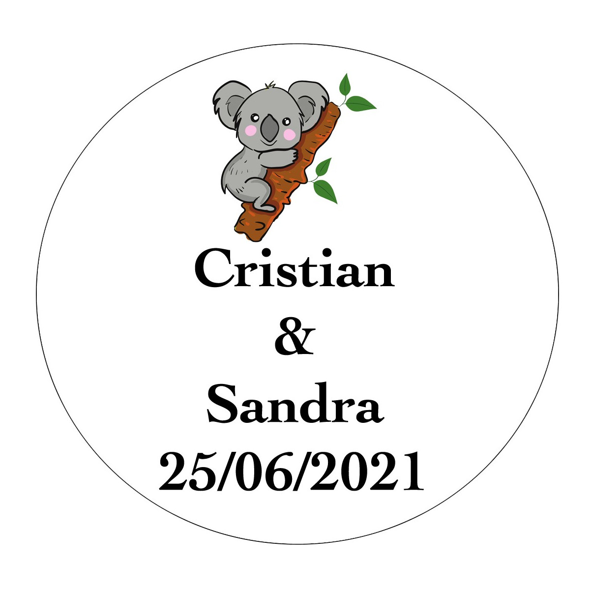 Adesivo personalizado para casamentos com coala 3cm