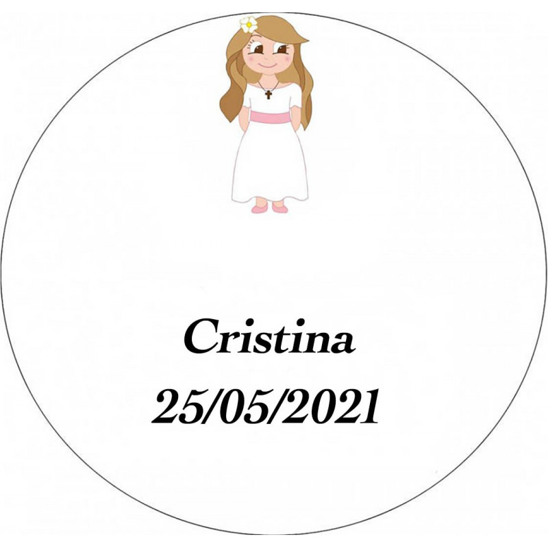 Adesivo comunhão 3cm menina personalizado