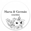 Adesivo personalizado floral preto e branco para casamentos e eventos 3cm