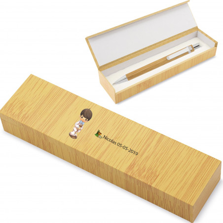 Caneta de Bambu em Caixa Personalizada para Comunhão