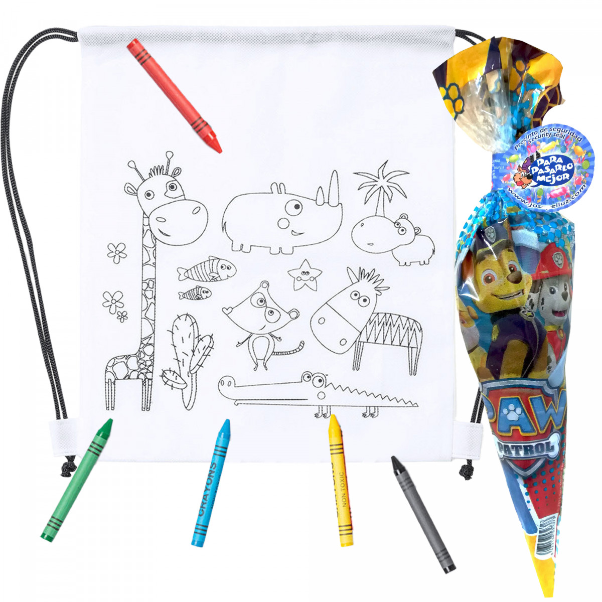 Bolsa para pintar com cores e cone de doces patrulha canina