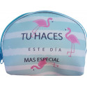 Pacote detalhe de casamento com carteira caneta batom espelho personalizado e caixa com design de flamingos