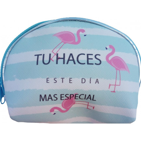 Pacote detalhe de casamento com carteira caneta batom espelho personalizado e caixa com design de flamingos