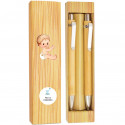Caneta e lápis infinito de bambu em caixa personalizada
