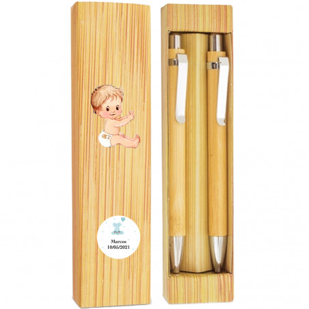Caneta e lápis infinito de bambu em caixa personalizada
