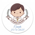 Adesivo primeira comunhão menino personalizado 5cm transparente