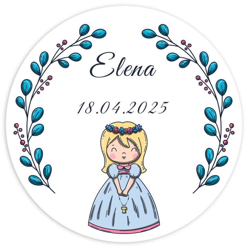 Etiqueta adesiva comunhão menina personalizada 5cm transparente