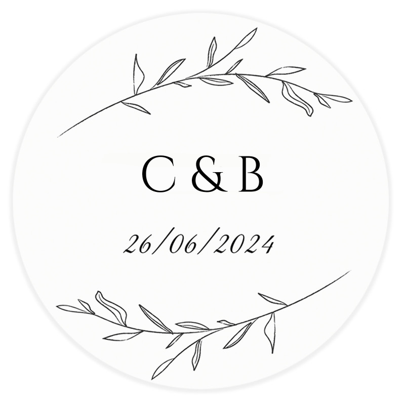 Etiqueta adesiva personalizada para casamento com iniciais 5cm transparente