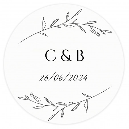 Etiqueta adesiva personalizada para casamento com iniciais 5cm transparente