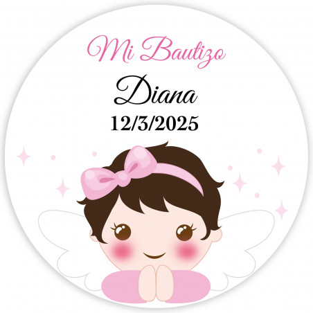 Adesivo batizado menina personalizado com nome e data 5cm transparente