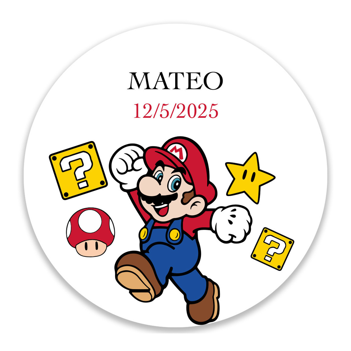 Adesivo transparente de 5cm personalizado super mario para eventos infantis