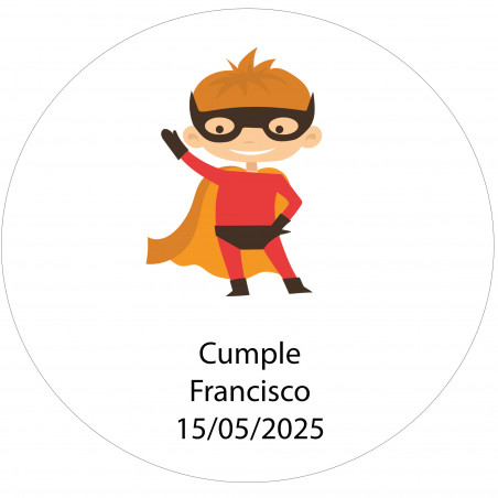 Adesivo de 5cm transparente personalizado super herói menino