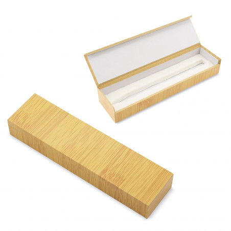 Caneta de bambu personalizada com caixa e adesivos