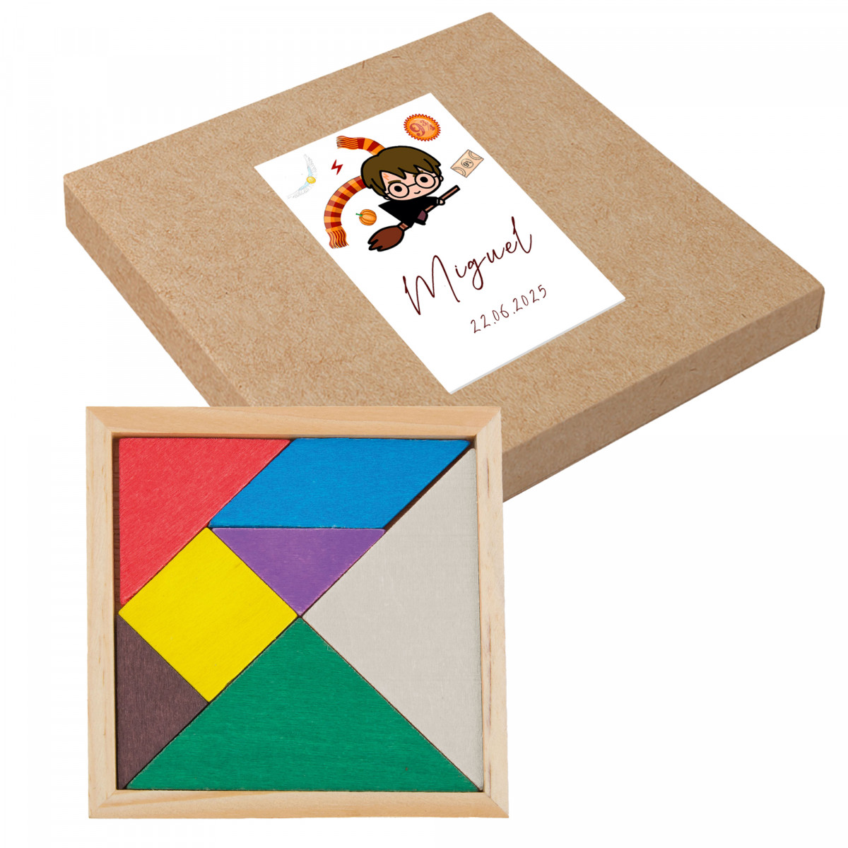 Quebra cabeça tangram personalizado com adesivo de harry potter para eventos infantis