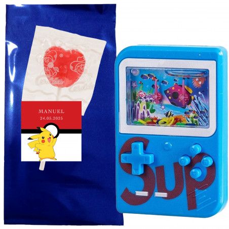 Jogo de Água em Bolsa Metalizada Personalizada com Adesivo Pokémon