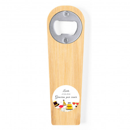 Abridor de bambu personalizado com adesivo de 3cm de aniversário