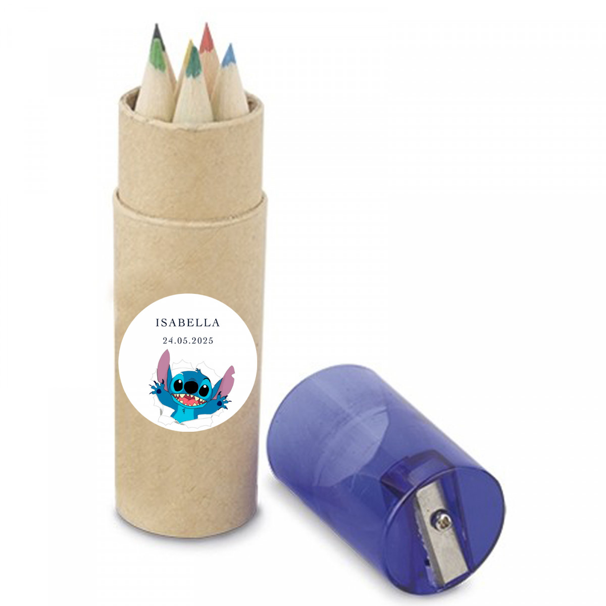 Conjunto de lápis personalizado com adesivo stitch para detalhes de aniversário
