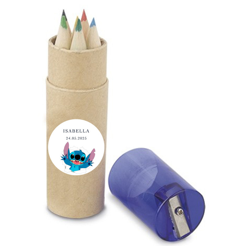 Conjunto de lápis personalizado com adesivo stitch para detalhes de aniversário