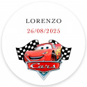 Detalhe de aniversário com mola e ioiô personalizado com adesivo de cars para festas infantis