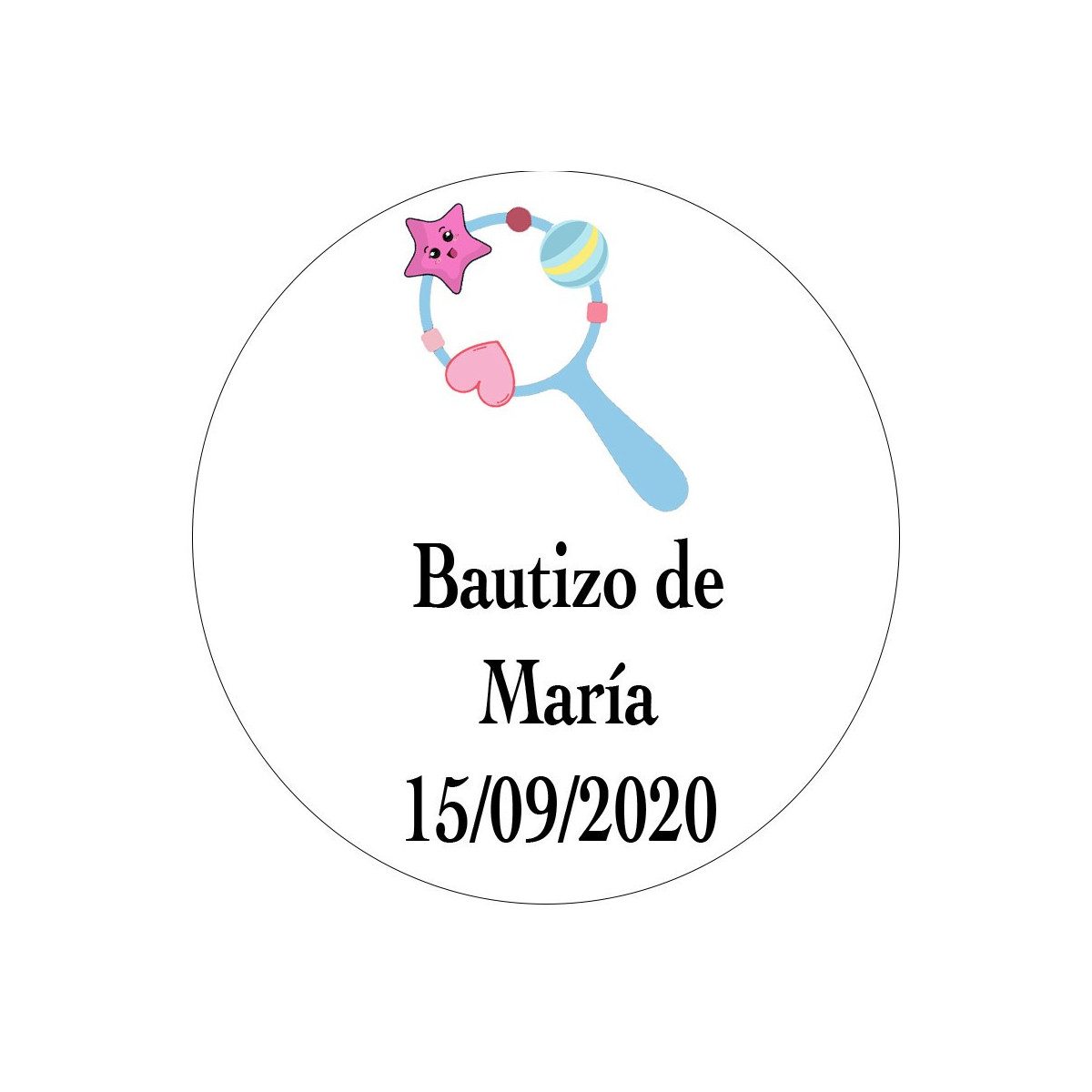 Adesivo para batizado com design fofo e fundo branco 5cm