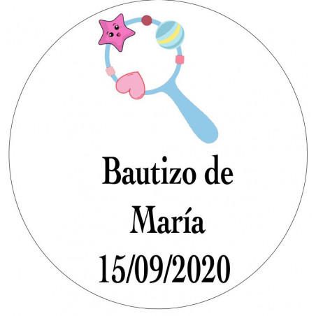 Adesivo para batizado com design fofo e fundo branco 5cm