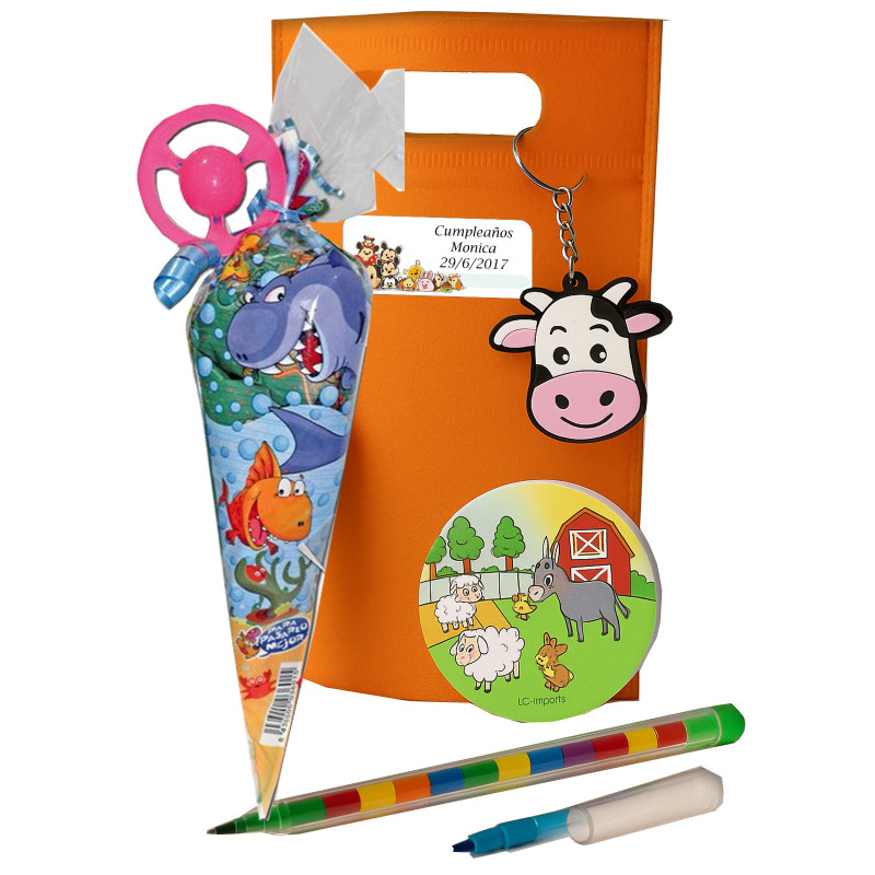 Bolsa com Presentes Infantis e Cone de Doces com Adesivo Disney