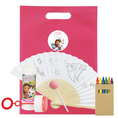 Gabby Gato Leque para Colorir Pompero e Caramelo em Bolsa Fúcsia com Adesivo