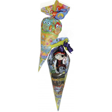 Detalhe Infantil Pokemon com Mochila Amarela, Cone de Doces e Labirinto de Madeira