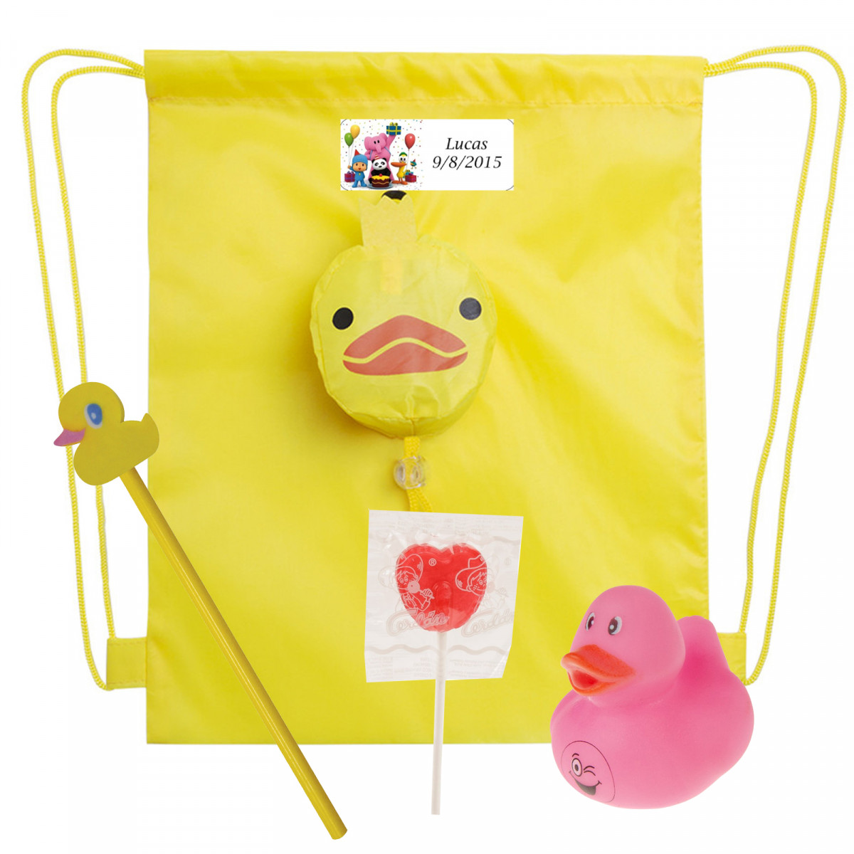 Pocoyo detalhe infantil com mochila de pato