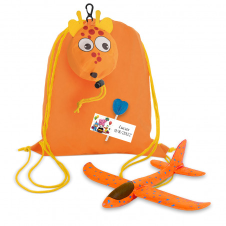 Pocoyó mochila girafa com avião de cortiça e pirulito